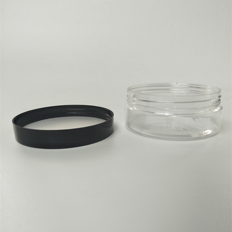 150ml 5oz Clear Plastic Straight Sided Jars with Black Lids Wholesale