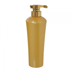 Желтые бутылки для мытья тела особой формы на 500 мл с золотыми помпами